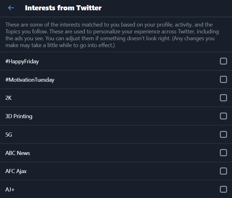 Twitter interests example